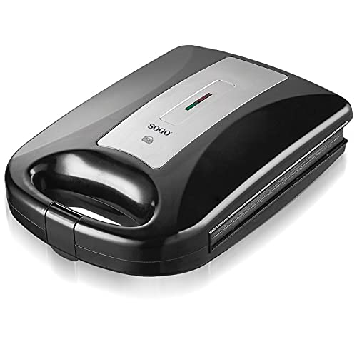 SOGO Sandwichera eléctrica antiadherente grande - para 4 sándwiches sin BPA, calentamiento rápido, 1200W, negro/gris (SS-7176)