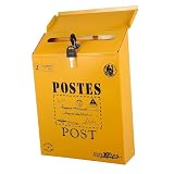 Abschließbarer Vintage Wandbriefkasten aus Eisen Gelb für Vorschläge