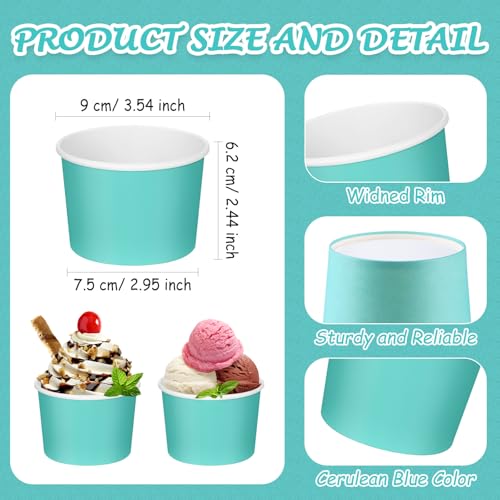 Image of Nuenen 300 Pcs 8 oz Summer Ice Cream Paper Cups Bulk Disposable Dessert Cups Solid Color Paper Dessert Bowls for Snack Sundae Spring Party Favors Ice Cream Bar Supplies (Teal Color)