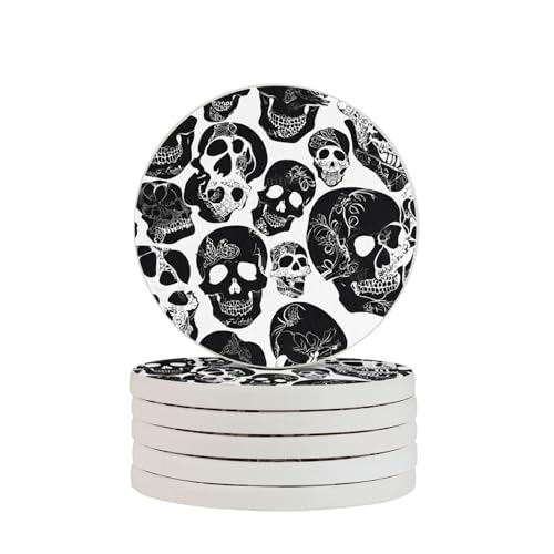 Dessous de verre diatomite tête de mort (lot de 6) pour table