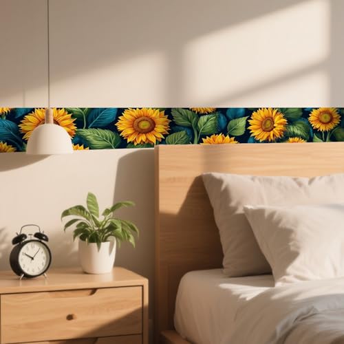 Image of Nuxovilar Sunflower Floral Peel Stick Wall Border PVC 3.94x16.4'