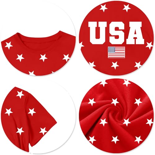 Image of CAZYCHILD Girls American Flag Patriotic Shirt Boys 4th of July Short Sleeves Tshirt USA Clothes for Kids 5-14Y