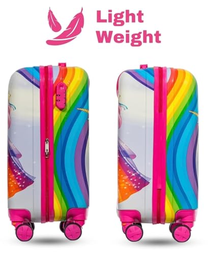 Image of ADSON Abs Kids Trolley 360 Rotating Luggage 360 Degree Wheels Unicorn Non-Breakable 20 Inch Kids Hardsided Suitcase with 4 Wheels, 360 Degree Wheel Travel Trolley Bag (Pink Rainbow Unicorn Princess)