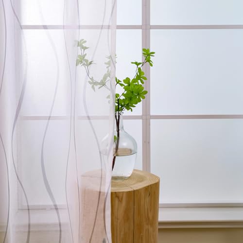 L.Z.E Rideaux Gris et Blancs pour Le Salon Rideaux et Voilages Gris Clair à Motifs de Vagues pour...