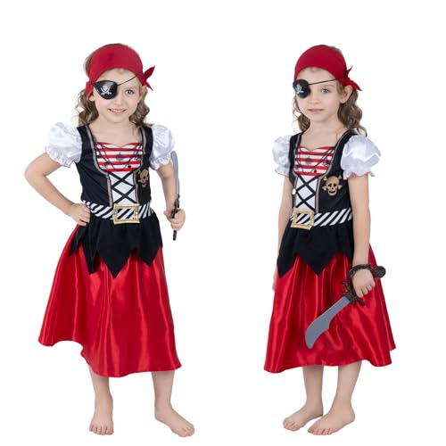 Wiclin Girls Pirate Costume,Buccaneer Princess Dress With Accessories,Pirate Fancy Dress for Kids 7-8 years - Image 3