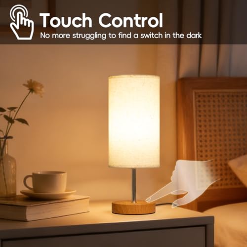 Bedside Lamps Touch Control, 3-Way Dimmable Touch Lamps Bedside Bedroom Lamp, Table Lamp for Living Room Bedroom, Bedside Light with Linen Fabric Shade, for Study, Office (Bulb Included) - Image 4