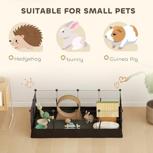 PawHut Guinea Pigs Cage, 12 Panels Rabbits Small Animal Cage with Waterproof Mat and Doors, DIY C&C Playpen for Bunny, Hedgehogs, 47.2" x 23.6" x 15.7" - 4