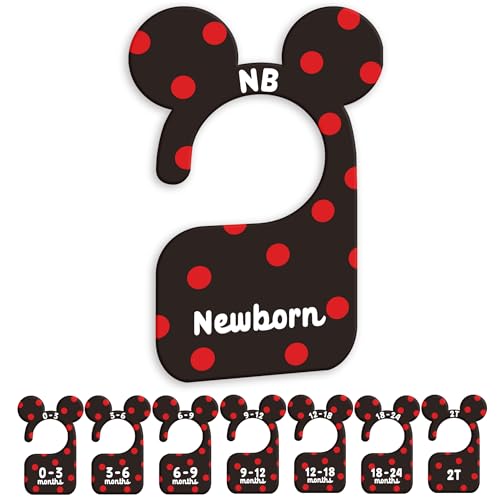JMOST Baby Closet Dividers for Nursery Closet Organizer, Newborn to 24 Months Size Clothes, Cute Black Red Hangers with Size Dividers, Double Sided