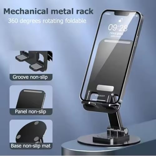 Image of TAZLYN Mobile Stand for Desk Phone Stand for Desk 360Rotatable & Foldable All Smartphone Tablet Mobile Stand for Compatible Base Multiple adjustments of Height and Angle(Black)