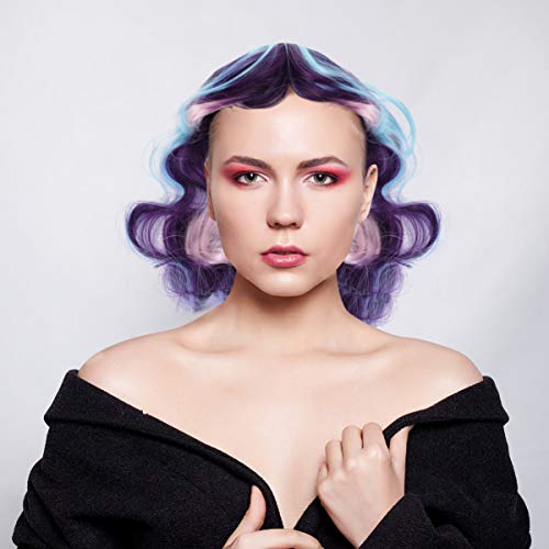 FRCOLOR Perucas Onduladas Coloridas Gradiente Azul Perucas de Cabelo Comprido Peruca Sintética Multi