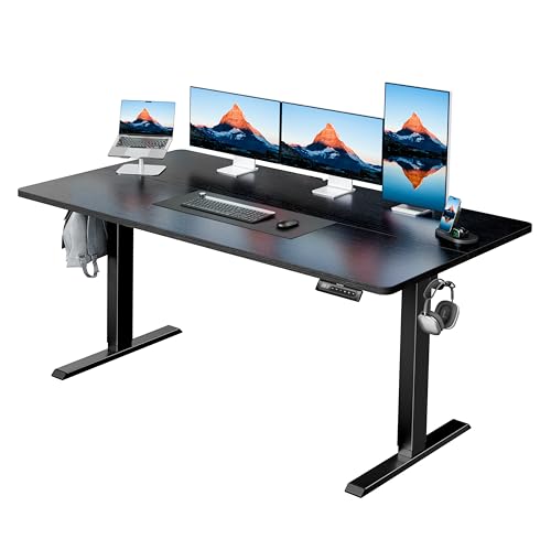 HUANUO 55" x 28" Electric Standing Desk Adjustable Height, 4 Memory Height Settings, Headphone Hook, Cable Manager, Sit Stand Up Desk for Home Office & Computer Workstation, Black