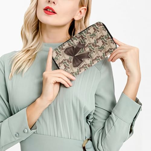 Image of COEQINE Ladies Wallets Pink Leopard Heart Black Printed Leather Phone Long Clutch Purses Check Coin Change Holder
