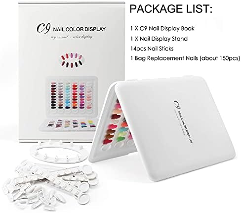 Upgraded Nail Colour Display Book, No Need Glue to Paste, Professional Nail Polish Colour Chart with Nail Display Stand Holder for Nail Technician Use (C9 Upgraded)