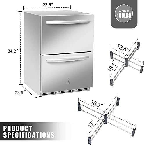 Under Counter Refrigerator, Stainless Steel Under Counter Drawer Fridge Beverage Fridge Refrigerator with Digital Displayfor Outdoor and Home Use