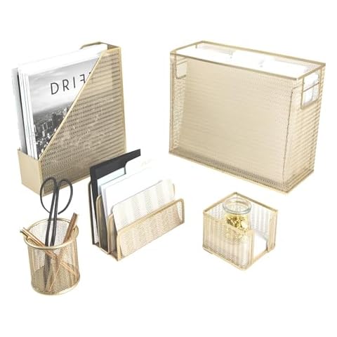 BLU MONACO 5 Piece Gold Desk Accessories Set Cover