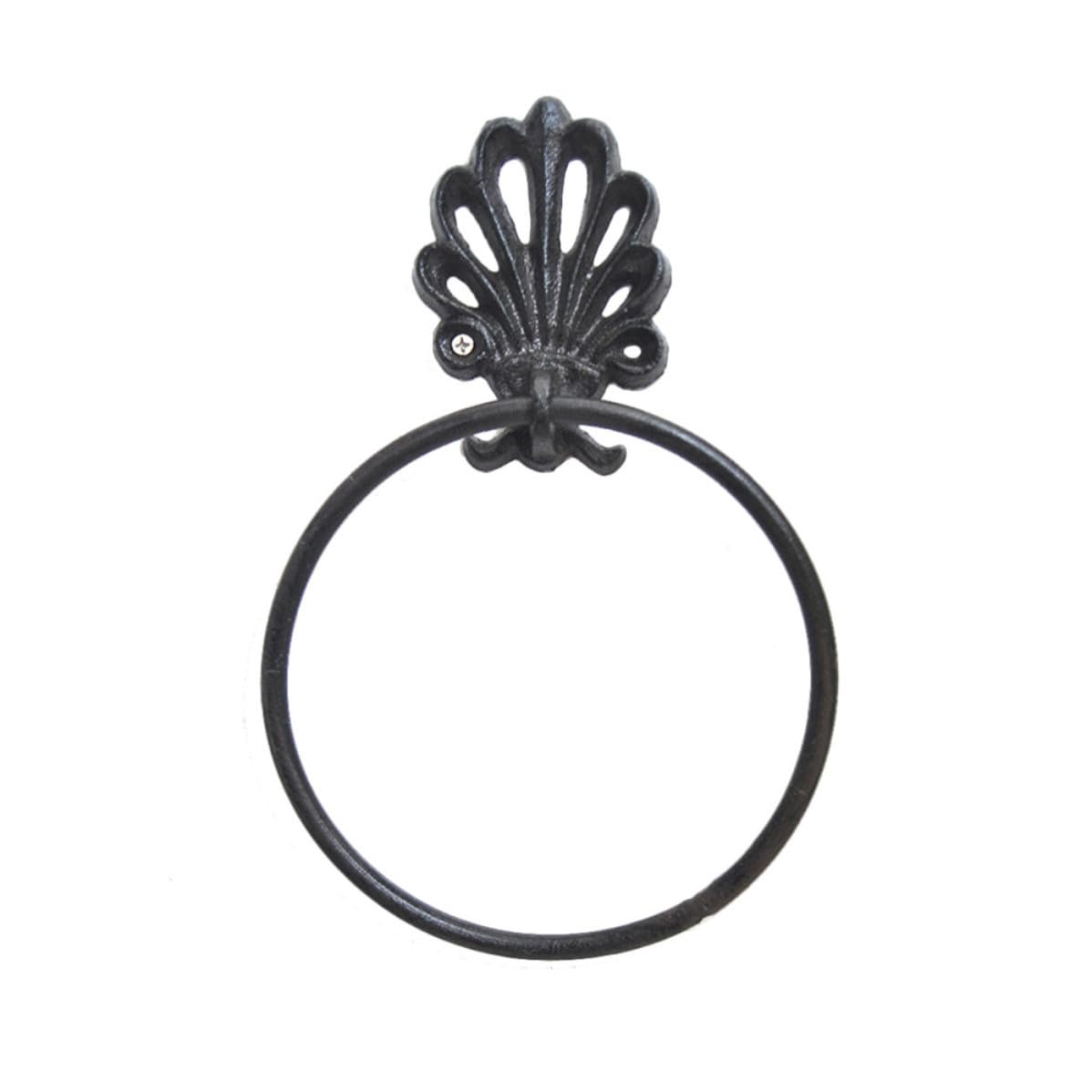 Anello Portasciugamani Rotondo in Ferro Battuto, 2 Pezzi | Stile Retro Semplice ed Elegante, Nero, Accessori di Montaggio Inclusi
