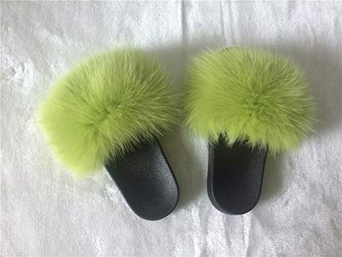 LVCOMEFF Women Real Fox Fur Sandals Slides Lime Green Rose Red Color Slippers Summer Fluffy2
