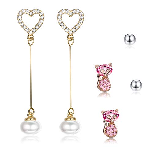 Boucles d'oreilles cœur perle rose hypoallergéniques pour oreilles sensibles et sans douleur
