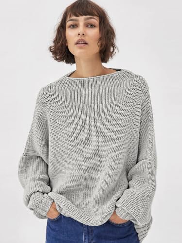 Image of Womens Oversized Sweaters Loose Solid Casual Long Sleeve Mock Neck Knitted Jumper Tops