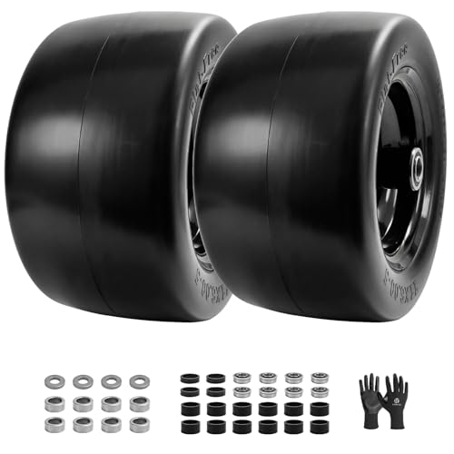 LTNICER (2-Pack) 11x6.00-5 Flat Free Zero Turn Mower Tires & Wheels 11x6.00-5 Solid Lawn Mower Tires with Adjustable 5.9-8.1 Centered Hub 3/4 5/8 1/2 Bearings for Cub Cadet & Toro ZTR