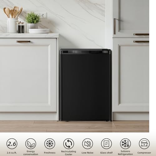 Image of Antarctic Star 2.6 Cu.Ft.Compact Refrigerator with Freezer, Mini Fridge Single Door with Adjustable Thermostat,Removable Glass Shelves for Apartment,Dorm,Office,Kitchen,BLACK