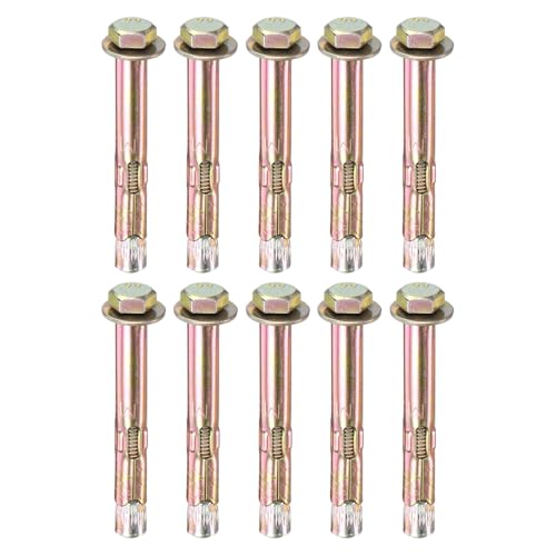 M METERXITY 10-Pack Hex Expansion Bolt, M6x60mm Colored Galvanized Iron-Carbon Steel External Hex Expansion Bolts, Anti-Corrosion Metal Bolt for Concrete/Dry Brick/Block Walls