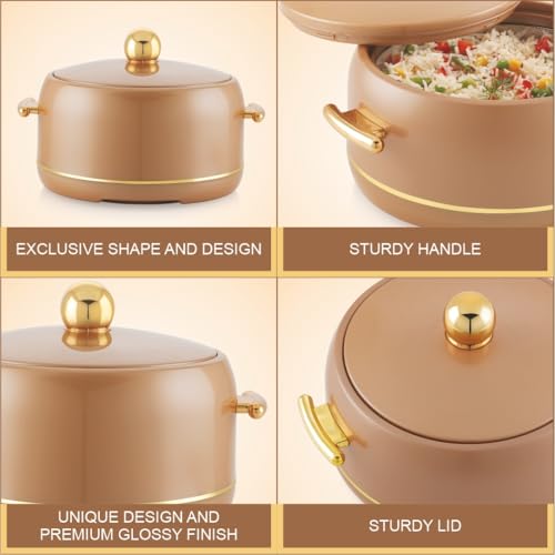 Image of Modware Atlantis Casserole Set of 3-1500ml /2000ml /2500ml Elegant Design Premium Hot Pot, Retains Temperature for Hours, Insulated Inner Steel Casserole for Roti Hot Box for Home Chapati Box (Brown)