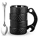 Tassen Becher günstig Kaufen-Reifentasse mit Löffel,Kreativer Tasse Lustig Kaffeetasse Groß 500ML Kaffeebecher Keramik 3D Tasse mit Reifenförmiger Kaffeetassen Schwarz für Büro,Autoliebhaber,Zuhause,Geschenk für Männer Mechaniker
