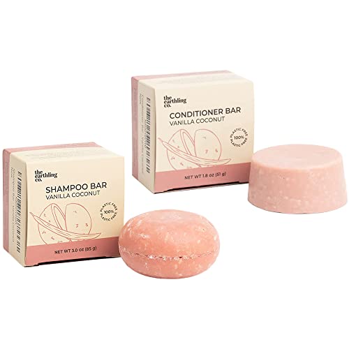 The Earthling Co. Bar Shampoo and Conditioner for Hair - Plant-Based Conditioner and Shampoo Bars for Hair of All Types - Vanilla Coconut Scent - No Parabens, Sulfates, Silicones and Plastic