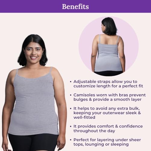 Image of Adira | Plus Size Camisole for Women | Plus Size Camisole | Soft Adjustable Shoulder Elastic | Layering Under Sheer Tops, Shirts & T-Shirts | Offers Full Coverage | Pack of 1