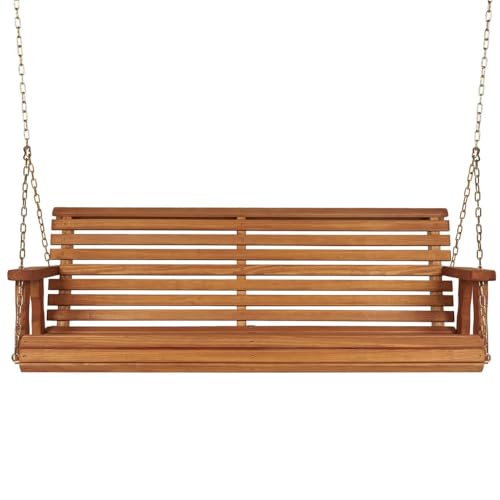 Image of Amish Casual Heavy Duty 700 Lb Capacity Porch Swing (4 Foot, Cedar Stain) - Wooden Outdoor Roll Back Swing with Hanging Chains - Amish Made in the USA