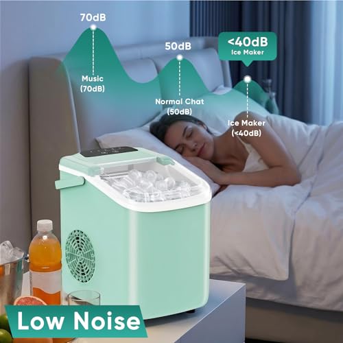 Image of Sweetcrispy Countertop Ice Maker with Scoop, Basket and Handle, Portable Ice Machine 9 Cubes Ready in 6 Mins, 26.5lbs in 24Hrs, 2 Sizes for Home Kitchen Office Bar Party