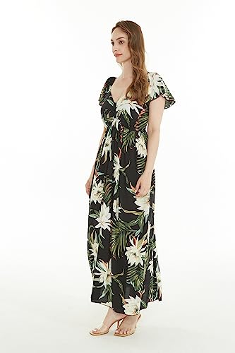 Image of Family Matching Hawaiian Clothes, Wispy Cereus Black | Lightweight 100% rayon • Family matching outfits • Tropical floral print • Beach vacations • Luaus • Cruises • Family photos