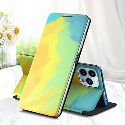 Étui en cuir peint à l'aquarelle jaune pour iPhone XS doté d'un clapet magnétique robuste
