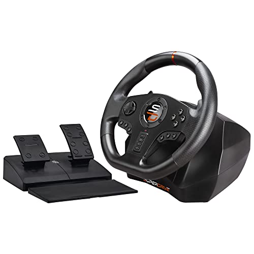 SUBSONIC Superdrive SV710 kierownica wyścigowa z pedałami nożnymi, łopatkami zmiany biegów i wibracjami – kompatybilna z komputerem PC (programowalna do wszystkich gier)
