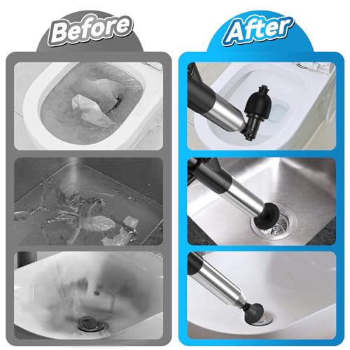 Toilet Plunger, Upgraded High Pressure Toilet Plunger Air Plungers Sink Plunger with Visual Barometer, Stainless Steel Air Drain Blaster, Powerful Drain Clog Remover for Bathroom,Kitchen,Clogged Pipe — view 6