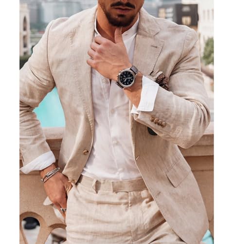 Men's Linen Suit Summer Classic Design Wedding Groomsman Suit Wear Jacket& Pants2