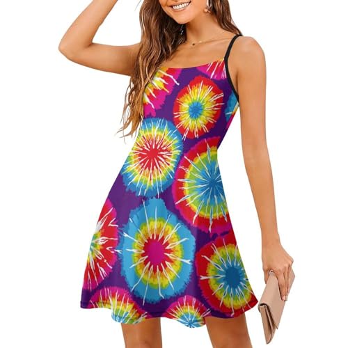 Robe d'été tie dye respirante à bretelles spaghetti et tissu ultra léger