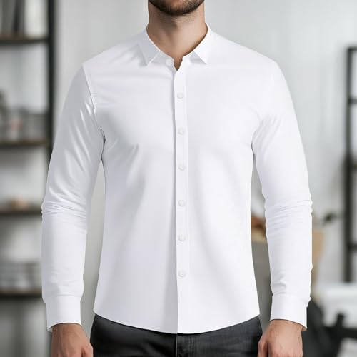 Men's Long Sleeve Dress Shirt Elastic and Wrinkle-Free Stretchable Fabric with Button Down Design2