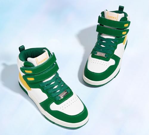 Image of LUCKY STEP Women High Top Fashion Sneakers Ankle Boots | Basketball Walking Tennis Shoes Platform Hook and Loop Faux Leather Sneaker