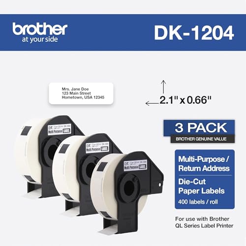 Image of Brother Genuine DK-12043PK Multipurpose Paper Label Roll, Die-Cut Paper Labels, Engineered for Excellence, 400 Labels Per Roll, (3) Rolls per Box (DK12043PK)