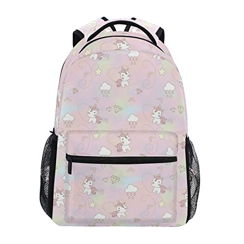 Sac à dos licorne noir grand format avec poches multiples et motif étoile arc-en-ciel