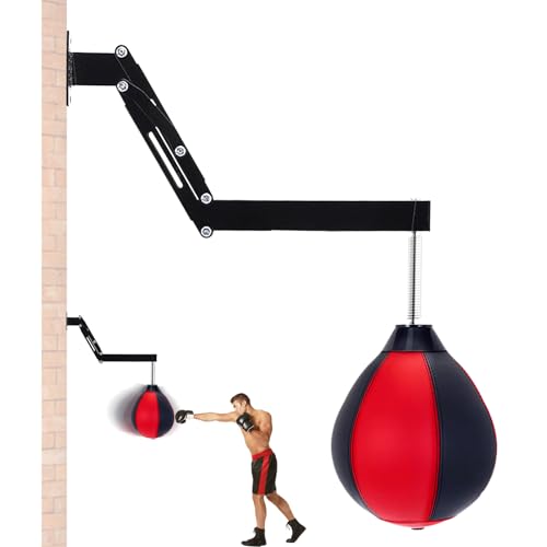 Punching Ball con Soporte, Pera de Boxeo Montada en Pared, Soporte Ajustable en Altura y Plegable, Saco Colgante con Bomba Inflable para Boxeo en Casa