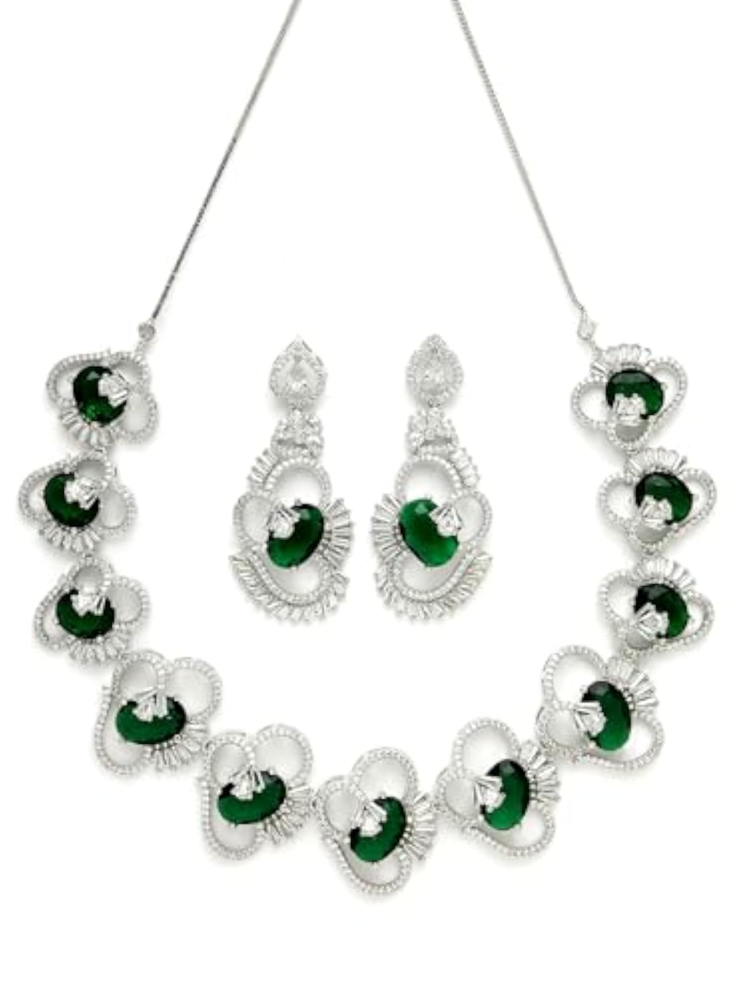 Green Cubic Zirconia Stone Studded Jewellery Set for Women