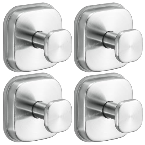 Image of Suction Cup Hooks for Shower - Resuable Bathroom Hooks for Towels, Robes & Loofah - No-Drill Mounting on Kitchen,Walls,Metal,Glass,Mirrors,Tile & Smooth Non-Porous Surfaces (4, Brushed Nickel)