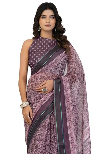 Image of MIRCHI FASHION Women Saree Cotton Blend Leaf Printed | Traditional Festive and Occasional Sari with Unstitched Blouse