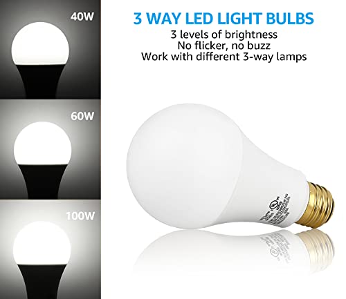 Torchstar 3-Way Led Bulb A21, 3 Way Led Light Bulbs 40/60/100W Equivalent, Ul & Es Listed, Flicker Free Bulb For Floor, Table, Touch Lamp, E26 Standard Base, Non-Dimmable, 5000K Daylight, Pack Of 2 #TOP3