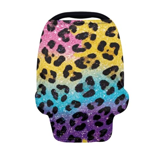 Image of Forchrinse Colourful Leopard Print Car Seat Cover for Babies,Soft and Breathable Breastfeeding Nursing Cover Infant Carseat Canopy Stroller Cover for Boys Girls