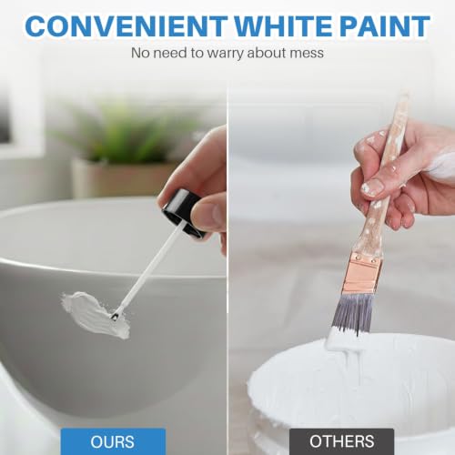 Image of Tub and Tile Paint, 1.7 oz Tub Paint for Bathtub, 1-Part Bathtub Touch Up Paint White for Sink Bathroom Kitchen Countertop, Water Based & Low Odor, Semi-Gloss white, 2.5-3sq.ft (No Need Part B)