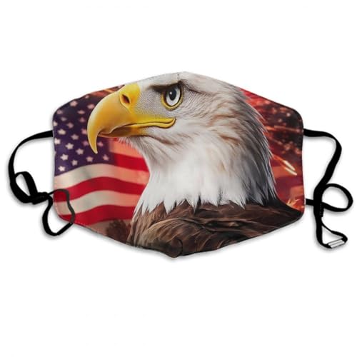 Men Women Breathable Protective Masks Neck Gaiter Anti Dust Windproof Face Cover Bald Eagle American Flag Fireworks Art Mouth Protection for Outdoors Home and Daily Use